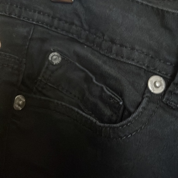 Stylish black jeans with copper color design paint pattern on legs - Picture 3 of 9